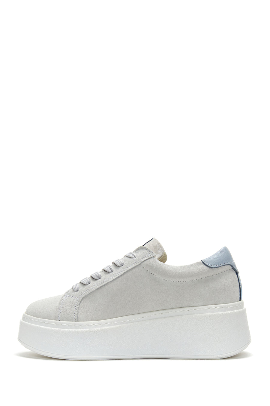 Kadın Gri Süet Deri Kalın Tabanlı Sneaker