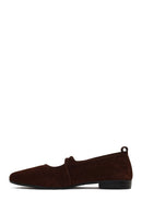 Women's Brown Buckled Suede Leather Ballet Flat | Derimod