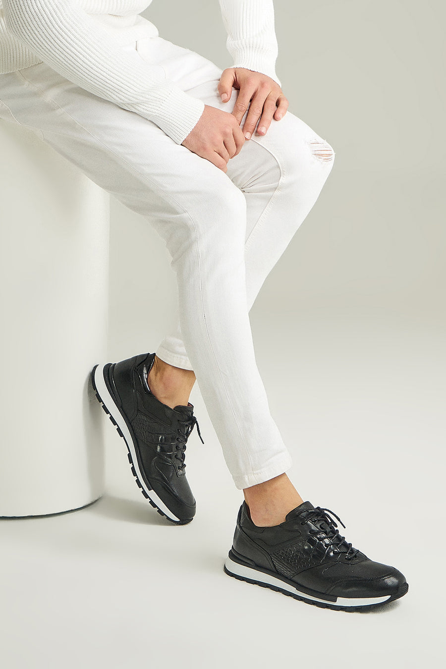 Kroko Desenli Erkek Deri Sneaker