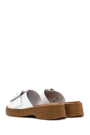 Women's White Buckle Leather Slippers | Derimod