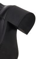 Women's Black Zippered Thick Heeled Leather Boots | Derimod