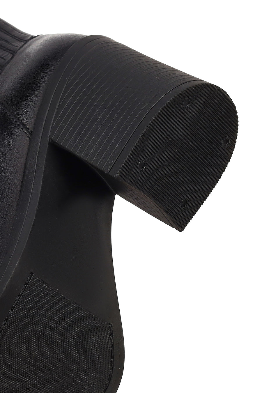 Women's Black Zippered Thick Heeled Leather Boots
