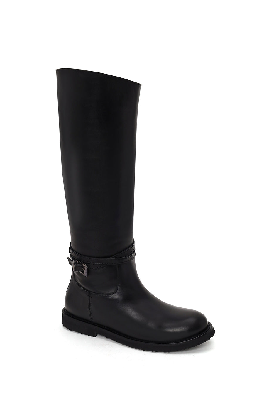 Woman Black Buckle-Detail Leather Boots
