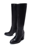 Women's Black Zippered Thick Heel Leather Boots | Derimod