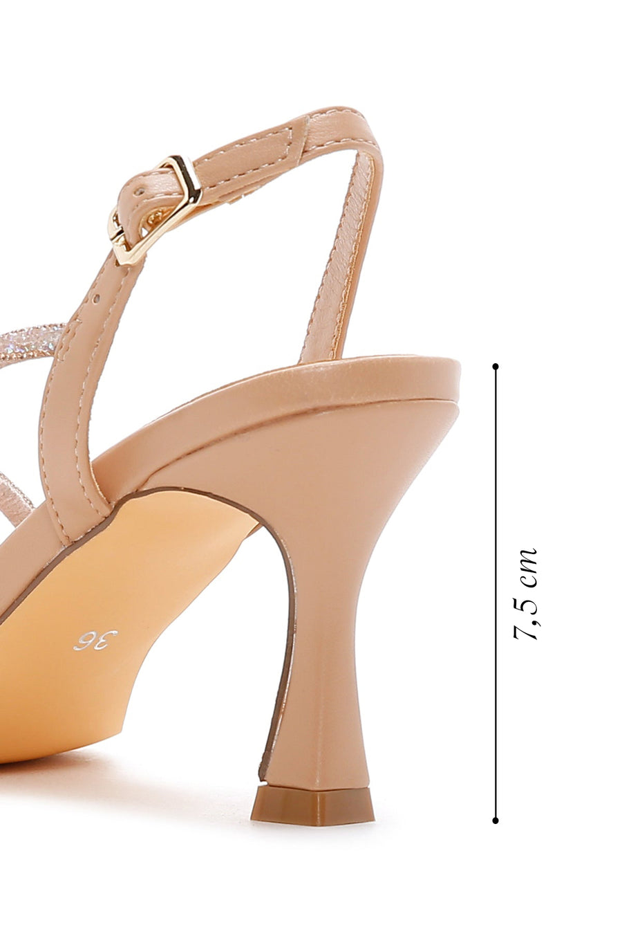 Women's Beige Stone Evening Dress Thin Heel Sandals