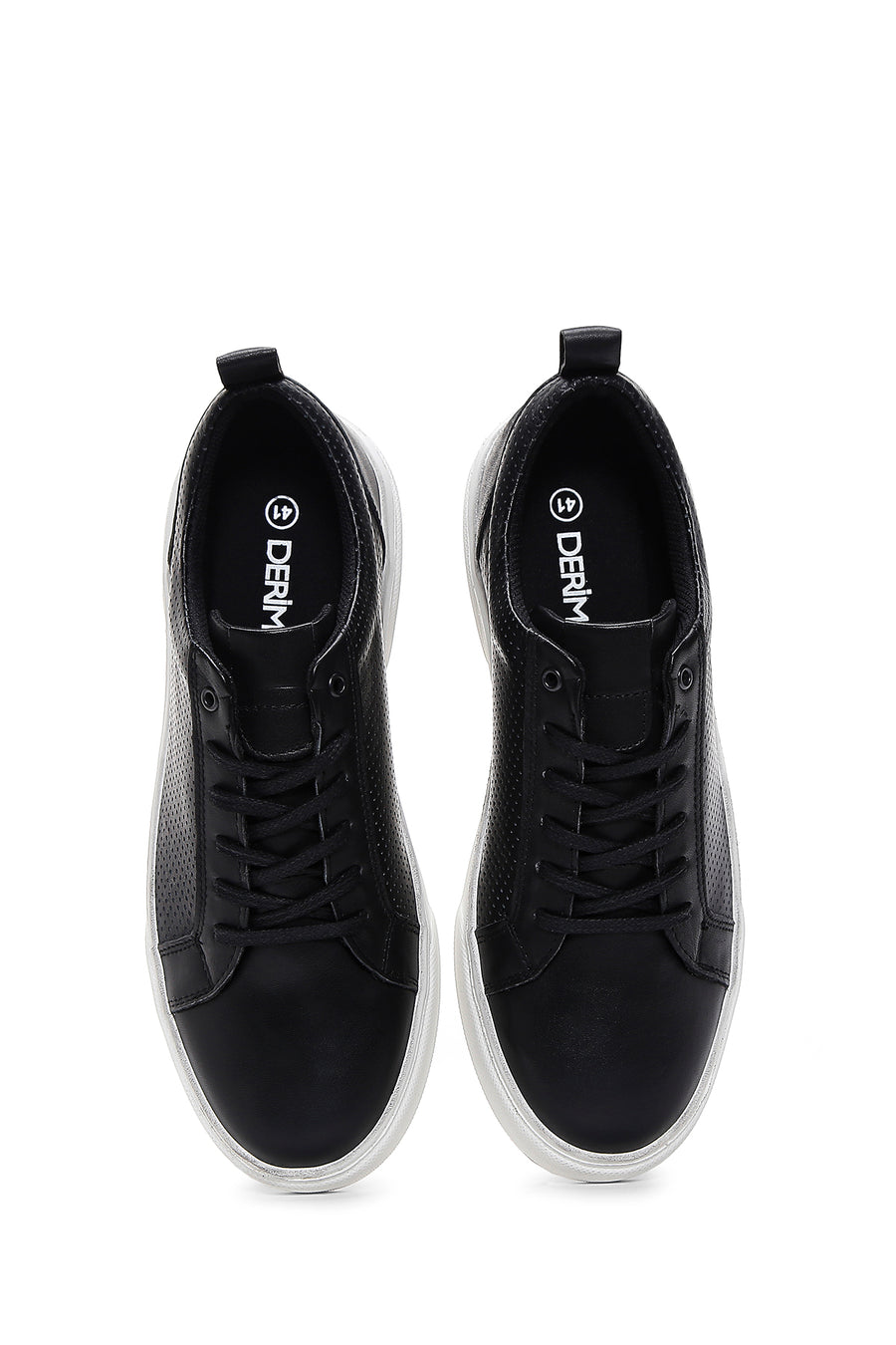 Erkek Siyah Bağcıklı Deri Sneaker