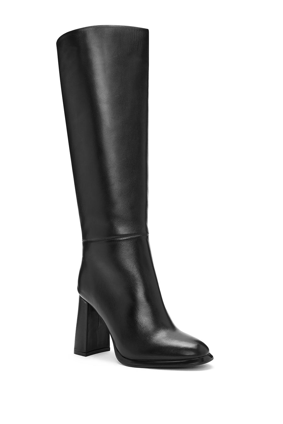 Women's Black High Thick Heel Leather Boots