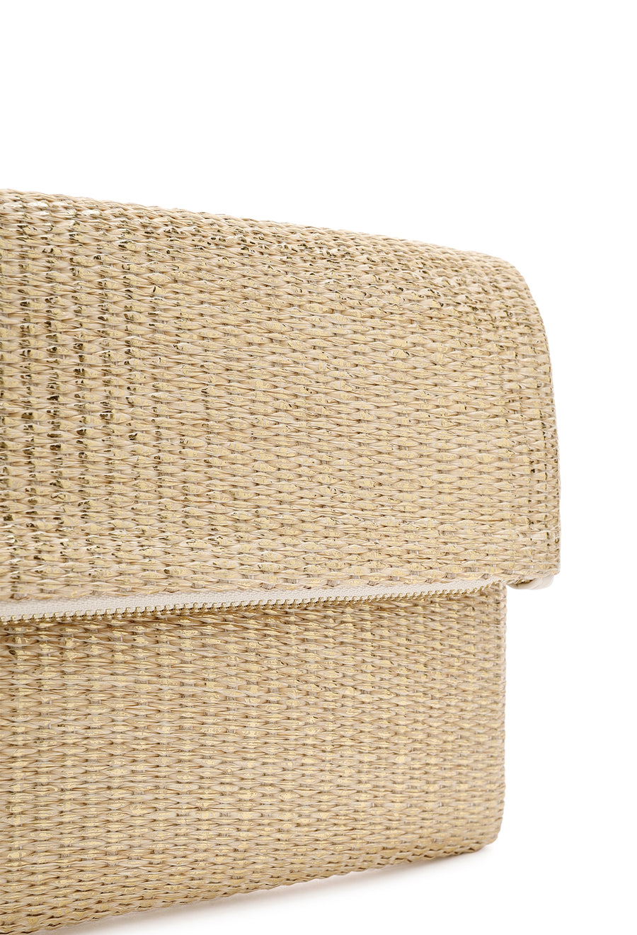 Women's Beige Long Chain Strap Straw Clutch Bag