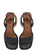 Women's Black Ankle Buckle Thick Heel Leather Sandals | Derimod