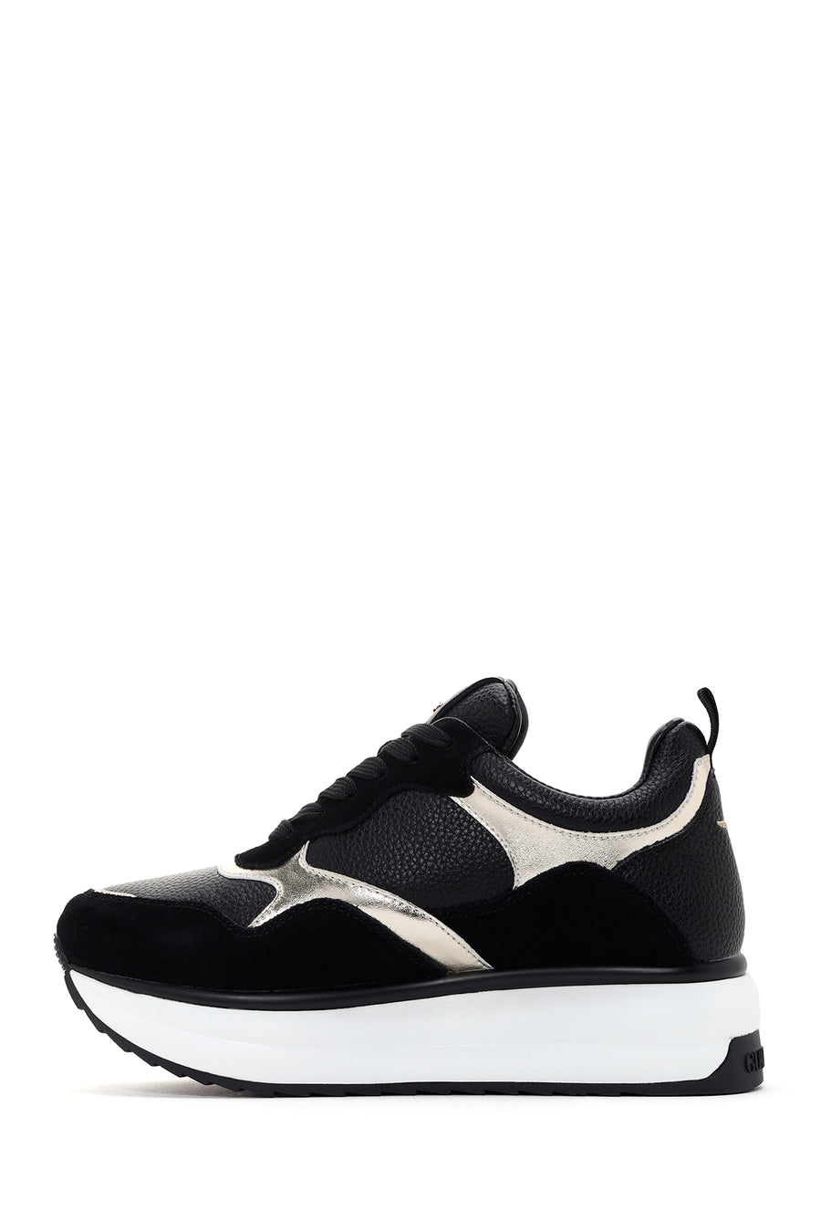 Alberto Guardiani Women's Black Gold Louise Thick Sole Leather Sneaker