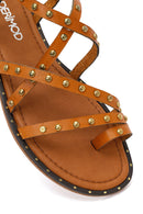 Women's Tan Buckled Leather Bodrum Sandals | Derimod