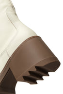 Women's Beige Zippered Thick Heel Leather Boots | Derimod