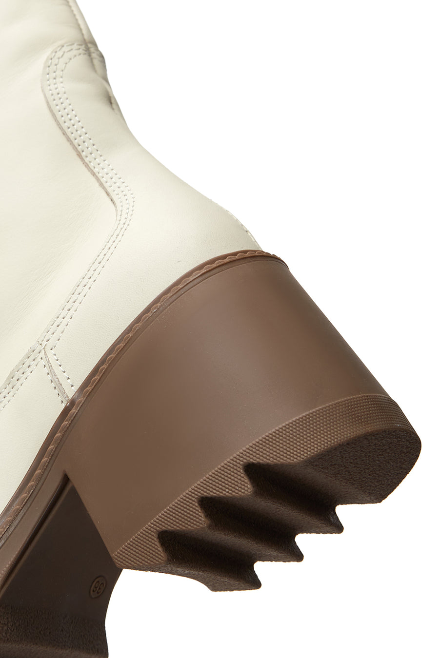 Women's Beige Zippered Thick Heel Leather Boots