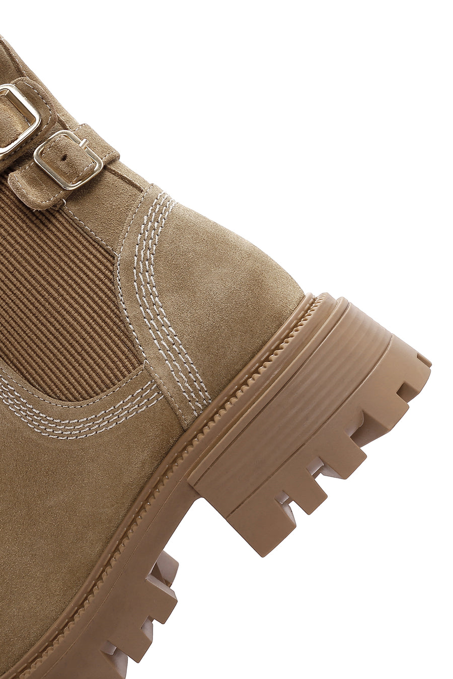 Women's Tan Suede Leather Buckle Zippered Boots