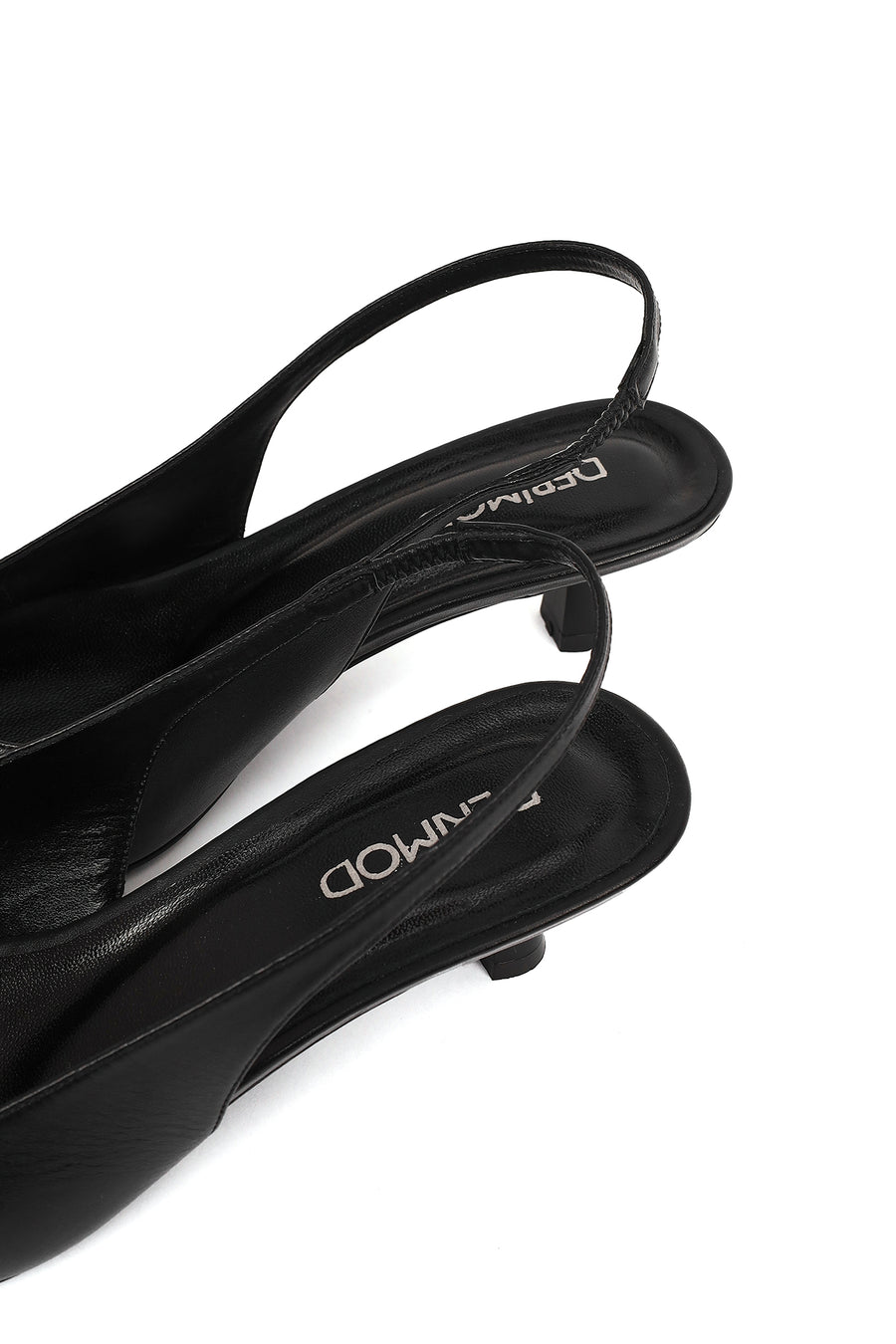 Women's Black Slingback Low Thin Heel Leather Shoes