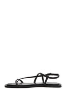 Women's Black Leather Flip-Flop Sandals | Derimod