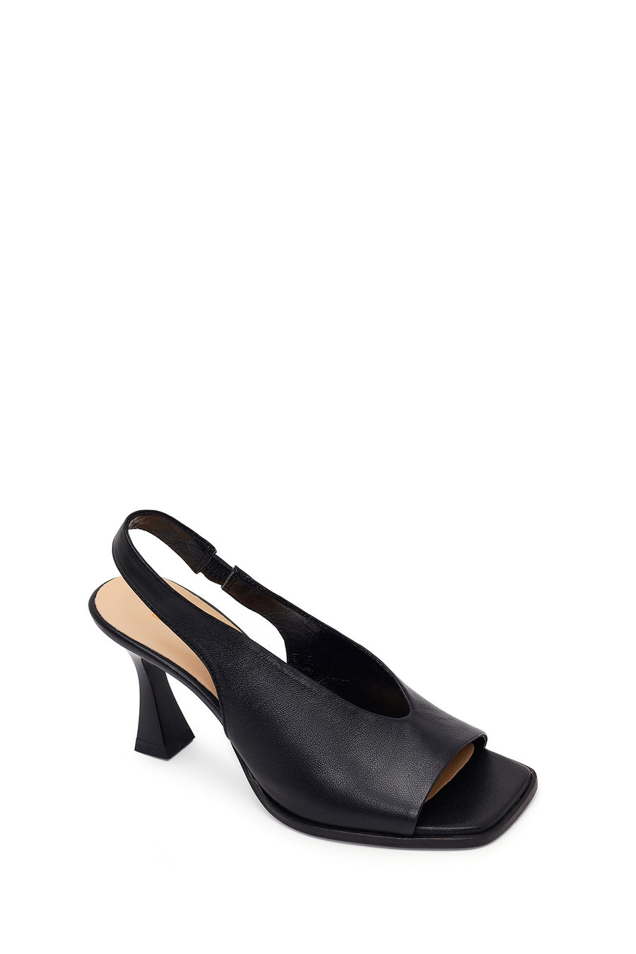 Woman Black Thick-Heeled Leather Sandal