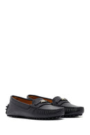 Woman Black Buckle Leather Loafer | Derimod