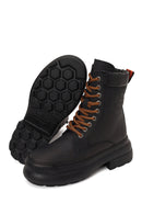 Harley Davidson Woman Black Lensors Zip Closure Thick-Soled Leather Combat Boots | Derimod