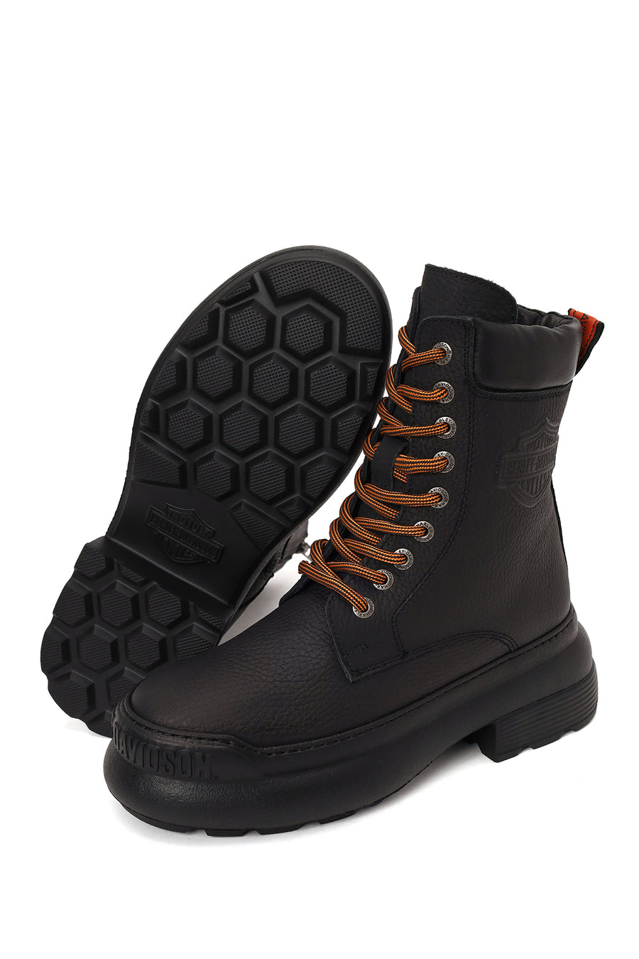 Harley Davidson Woman Black Lensors Zip Closure Thick-Soled Leather Combat Boots