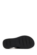 Women's Black Double Buckle Thick-Soled Leather Comfort Slippers | Derimod