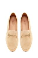 Women's Beige Buckle Suede Leather Loafer | Derimod