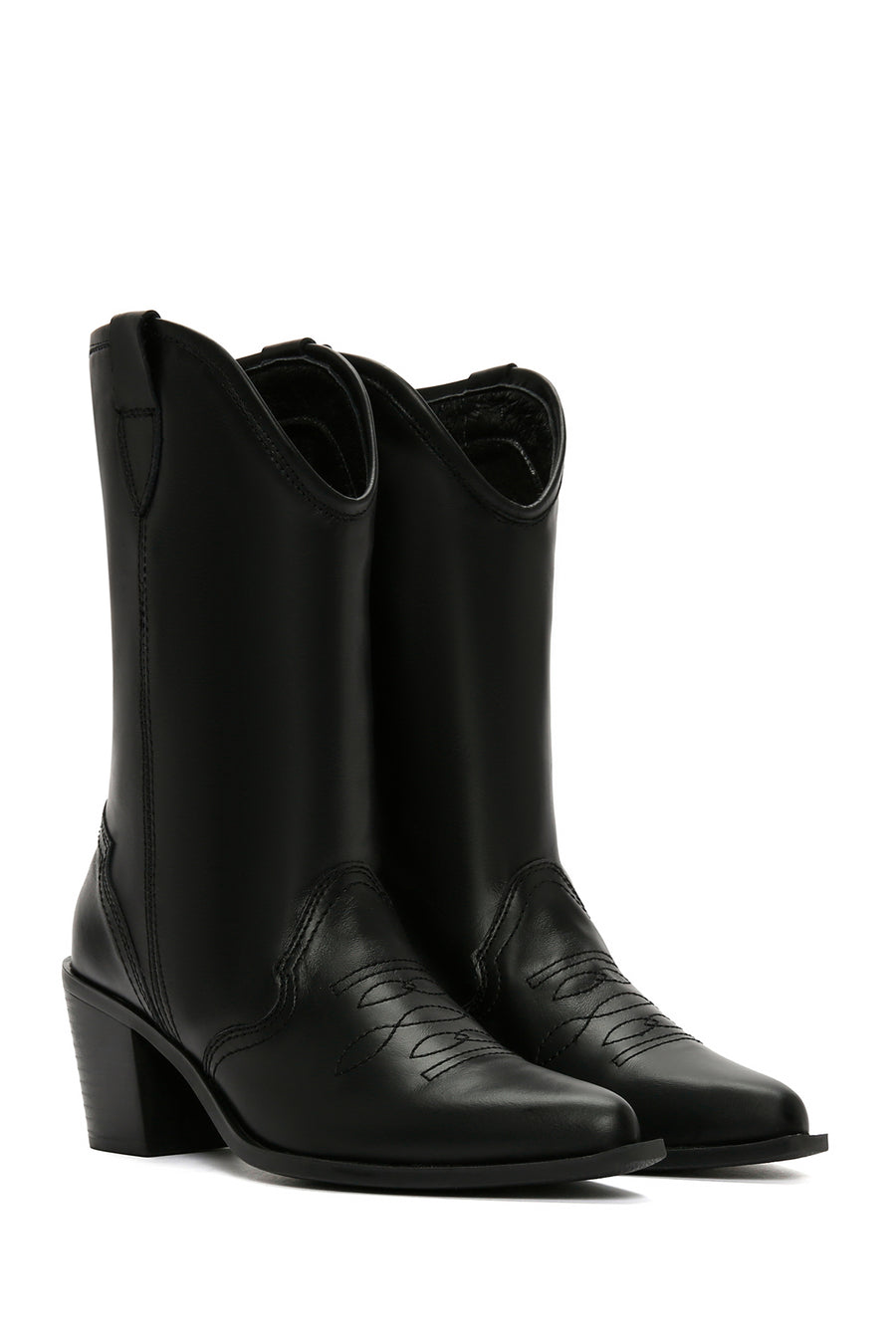 Women's Black Leather Cowboy Boots