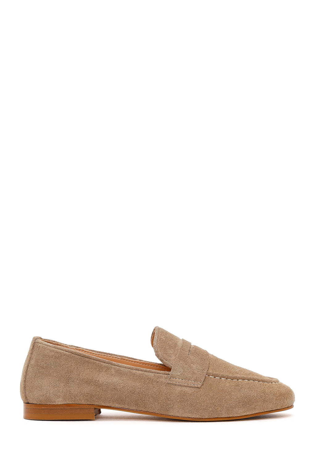 Kadın Bej Süet Deri Maskülen Loafer