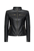 Derek Women's Black Short Leather Jacket | Derimod