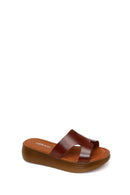 Woman Brown Thick-Soled Leather Slipper | Derimod