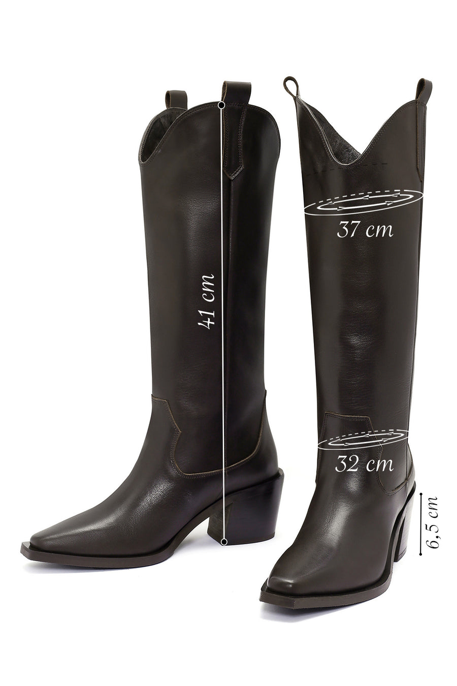Women's Brown Chunky Heel Leather Cowboy Boots
