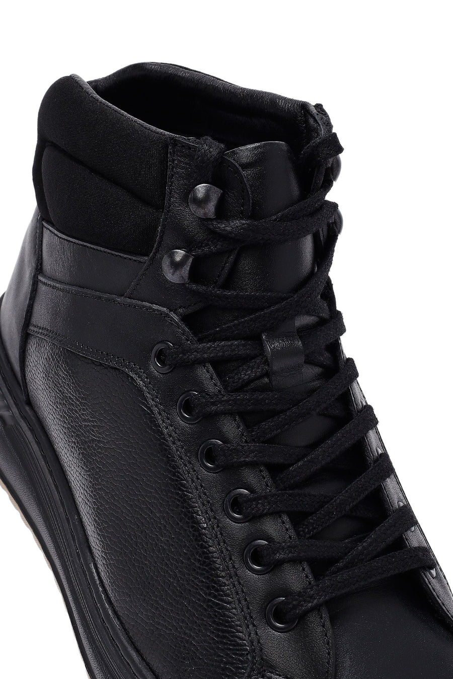 Men's Black Lace-Up Leather Sports Boots