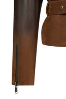 Soho Woman Brown Short Oversize Biker Suede Jacket | Derimod