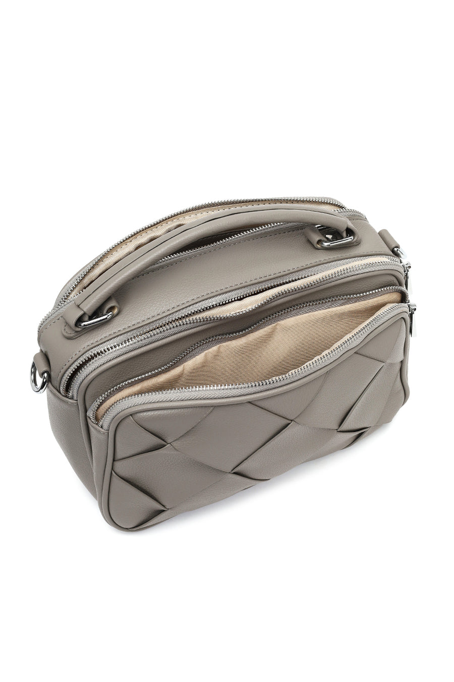 Women's Grey Long Strap Knitted Shoulder Bag
