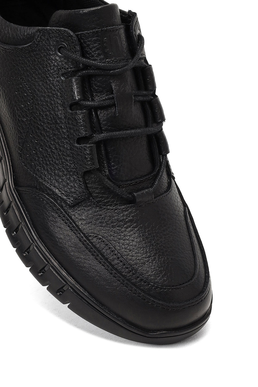 Erkek Siyah Bağcıklı Kalın Tabanlı Deri Casual Sneaker