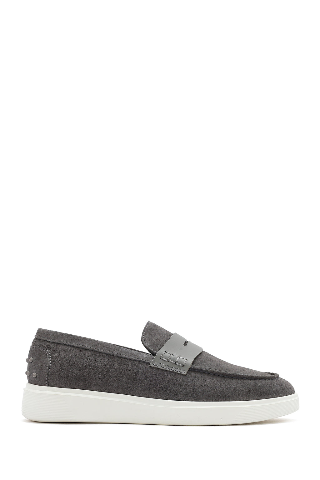 Erkek Gri Kalın Tabanlı Süet Deri Casual Loafer