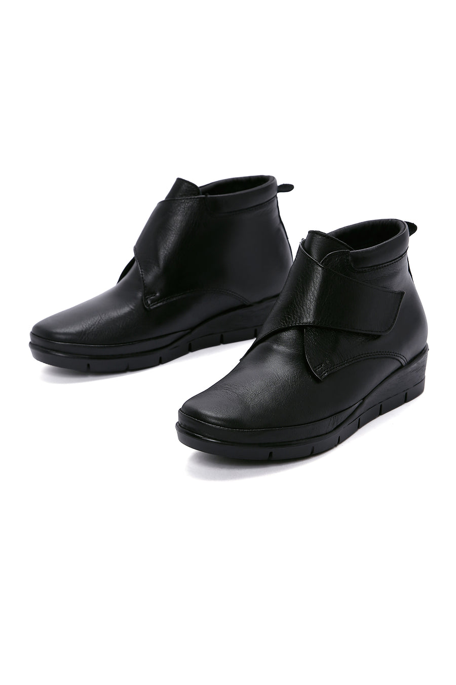 Women's Black Strappy Leather Comfort Boots