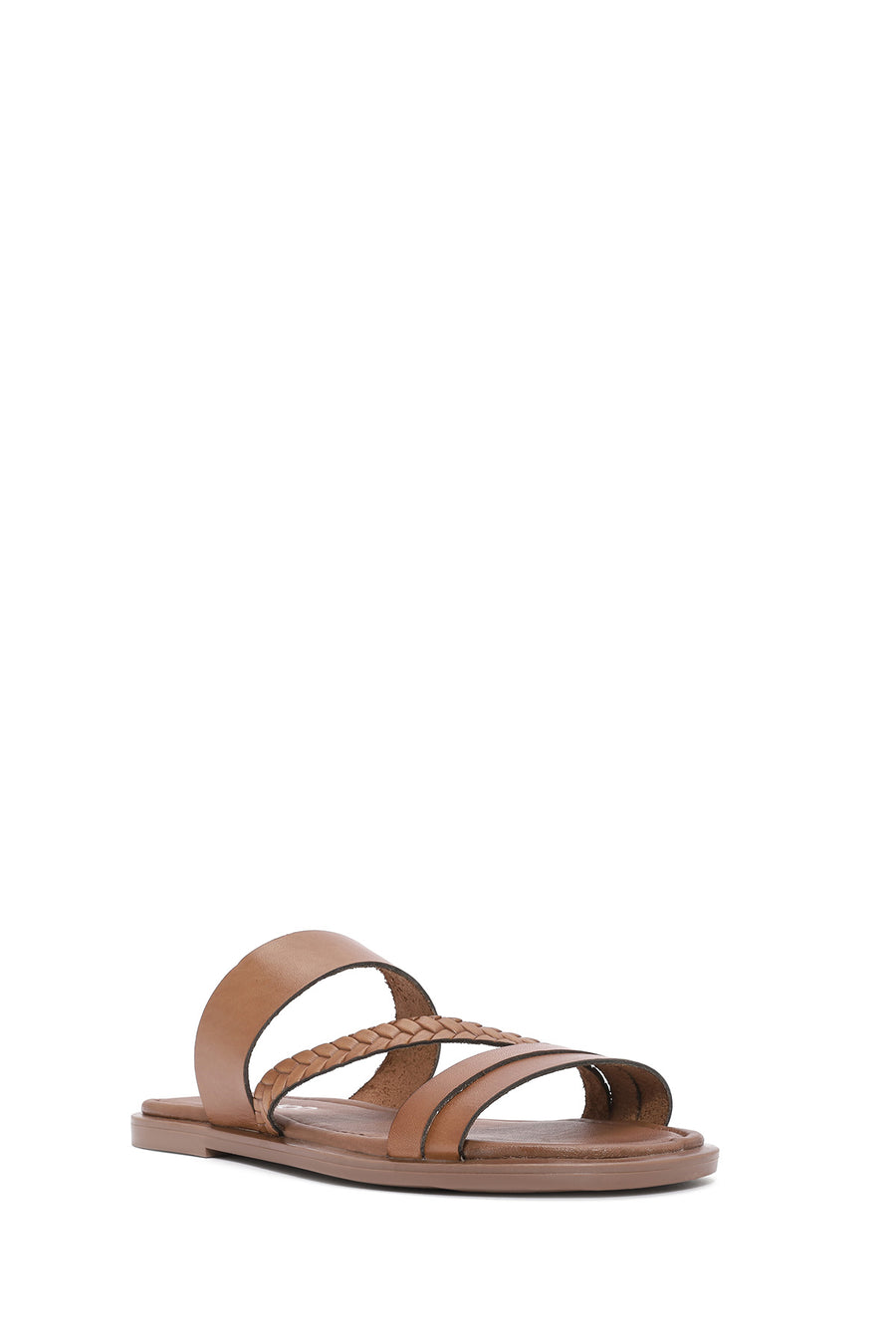 Women's Brown Knitted Detailed Leather Slippers