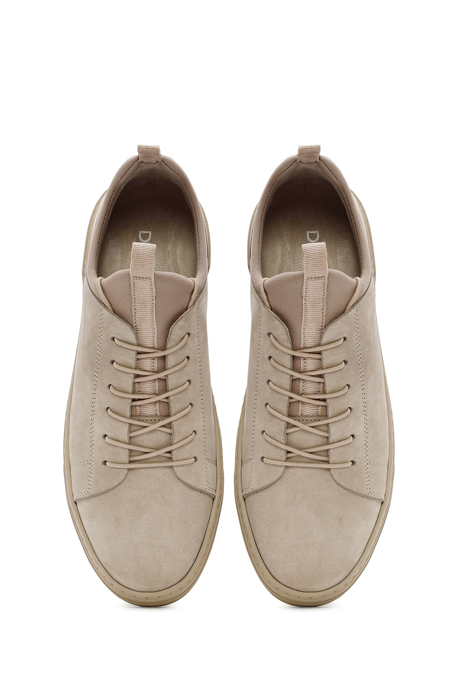 Erkek Bej Bağcıklı Deri Sneaker