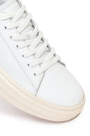 Men's White Lace-Up Thick-Soled Leather Sneakers | Derimod