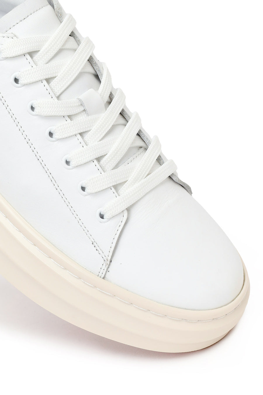 Men's White Lace-Up Thick-Soled Leather Sneakers