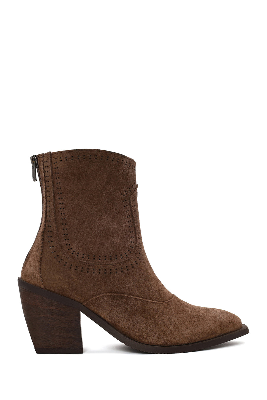 Woman Tan Zip Closure Chunky High-Heel Suede Boots WF190065DS | Derimod