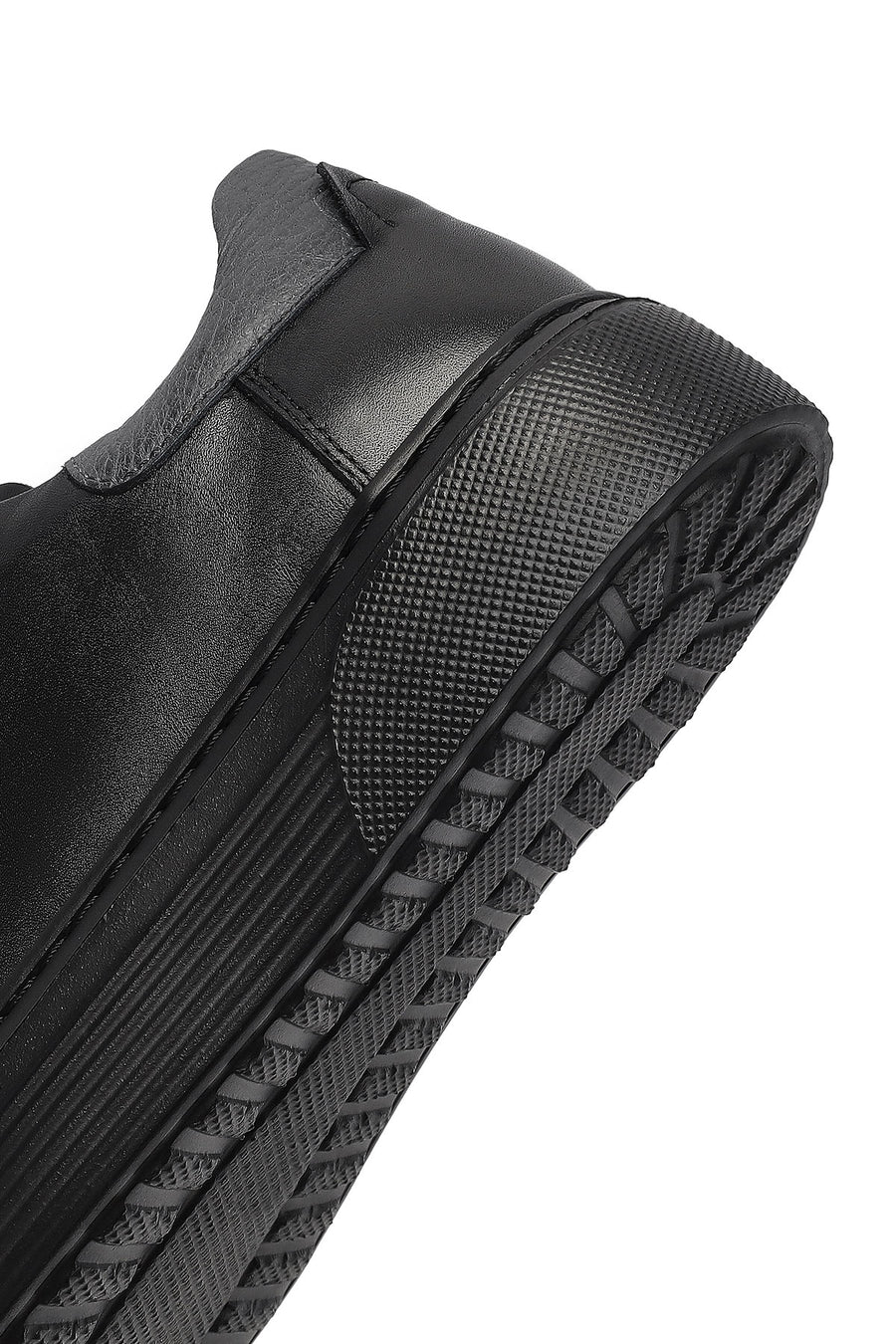 Men's Black Lace-Up Thick Sole Leather Sneakers