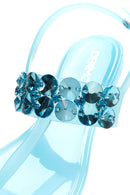 Women's Blue Jelly Transparent Stone Flip Flops Sandals | Derimod