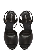 Women's Black Ankle Buckle Platform High Thick Heel Leather Sandals | Derimod