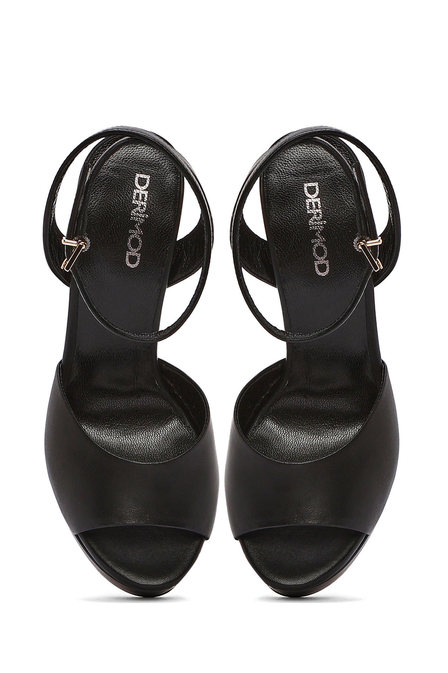 Women's Black Ankle Buckle Platform High Thick Heel Leather Sandals