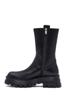 Woman Black Zippered Thick Sole Leather Boat | Derimod