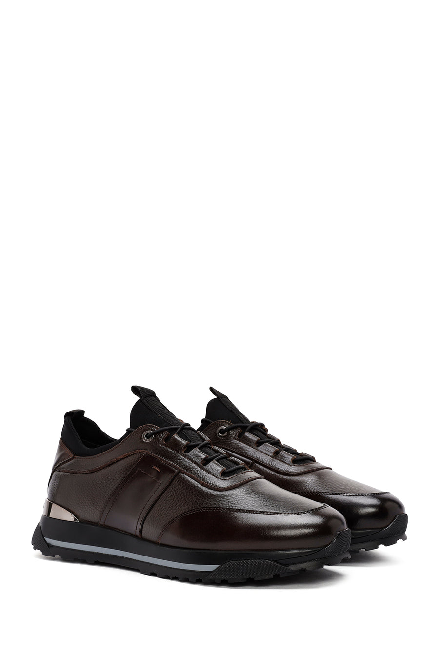Erkek Kahverengi Bağcıklı Deri Casual Sneaker