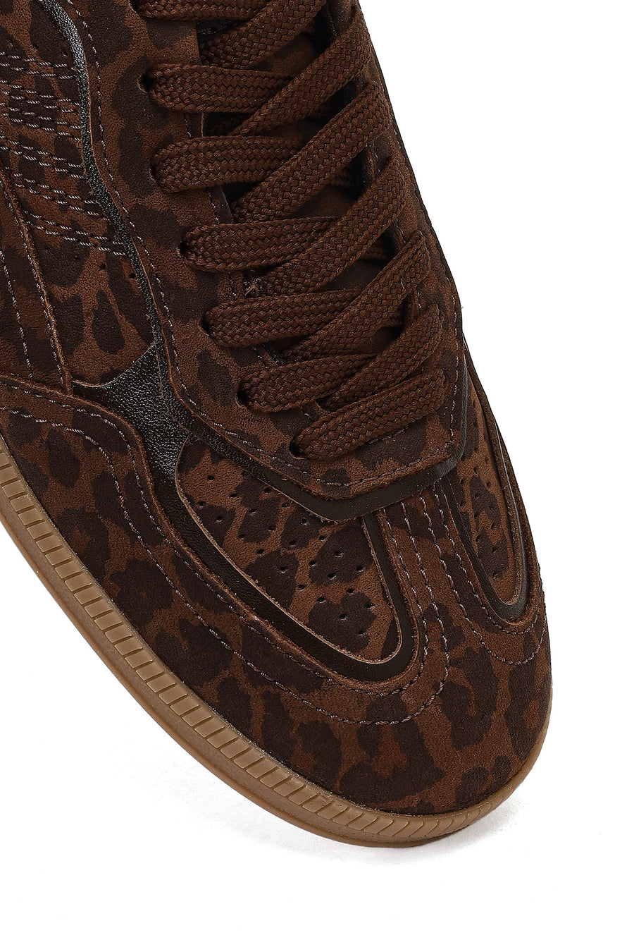 Woman Brown Lace-Up Leopard Print Suede Leather Sneaker