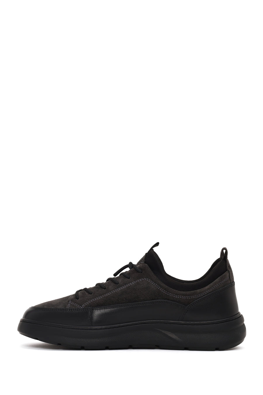 Erkek Gri Bağcıklı Kalın Tabanlı Deri Sneaker